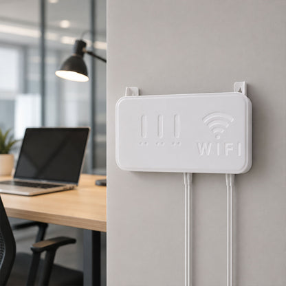 Wukusy wall mount WiFi router holder and storage box with screws, black plastic organizer rack for router and accessories