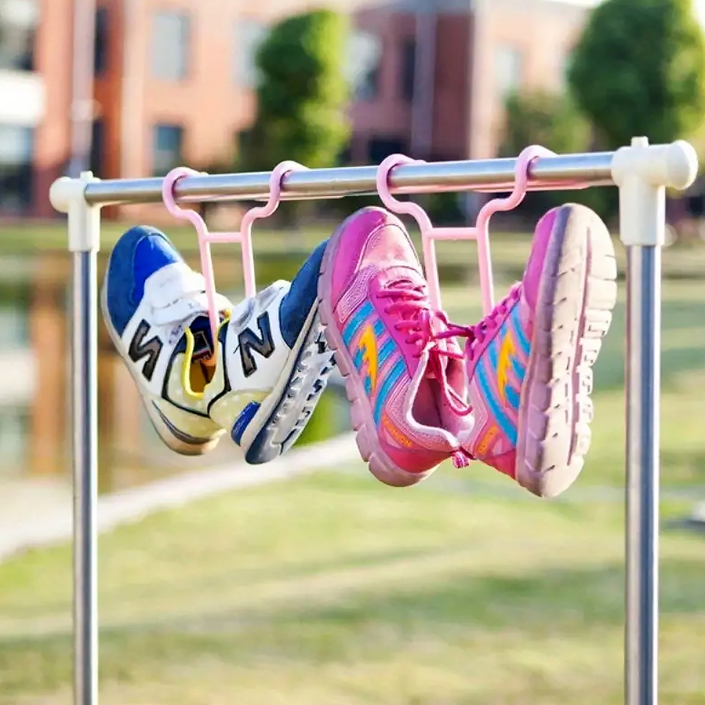 Wukusy 8546 multi-function shoe rack and hanger set with shelves for shoe storage and organization in a closet or wardrobe.