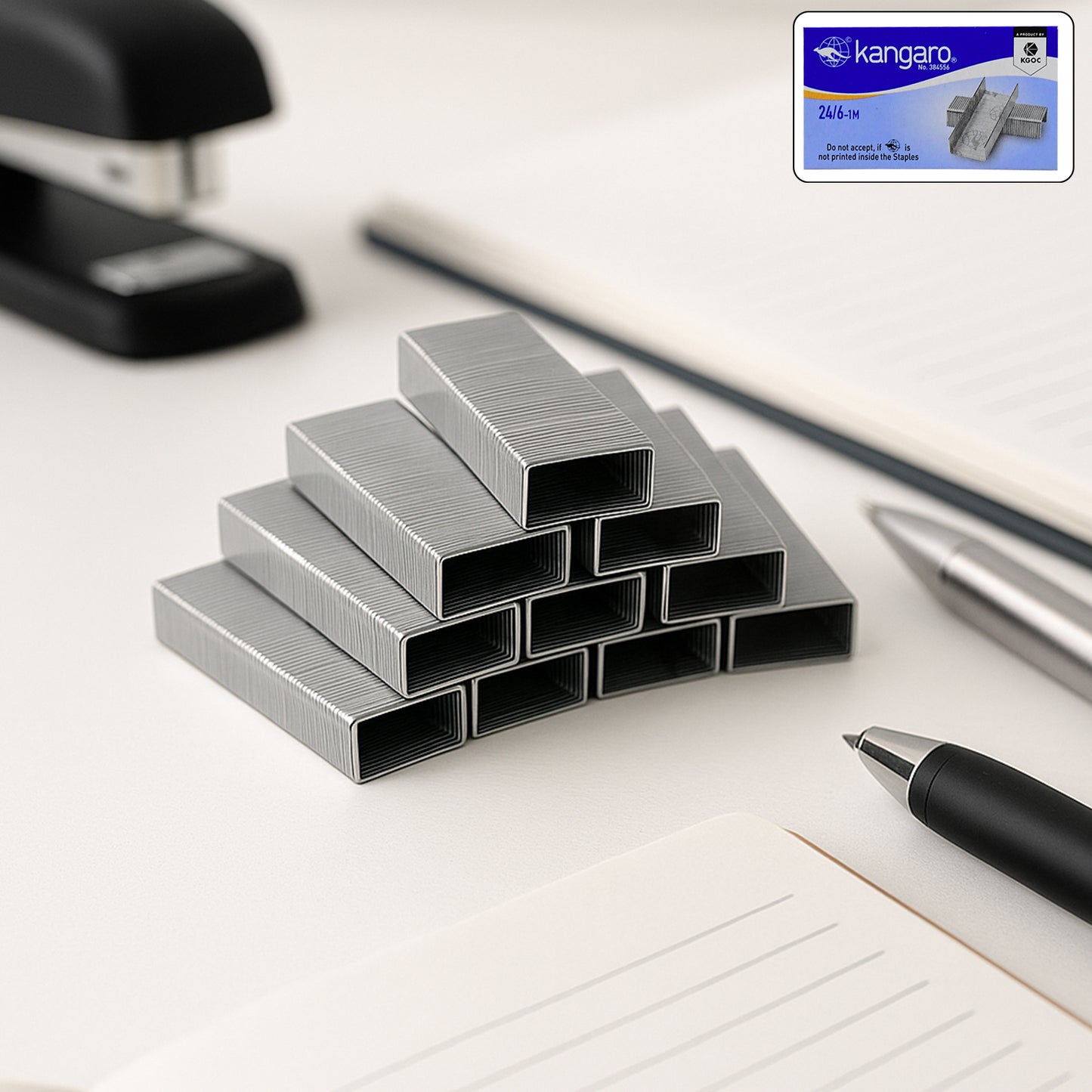 Wukusy Kangaro 246-1m high-quality steel staples for office use, durable and reliable steel pins for everyday stapling tasks.