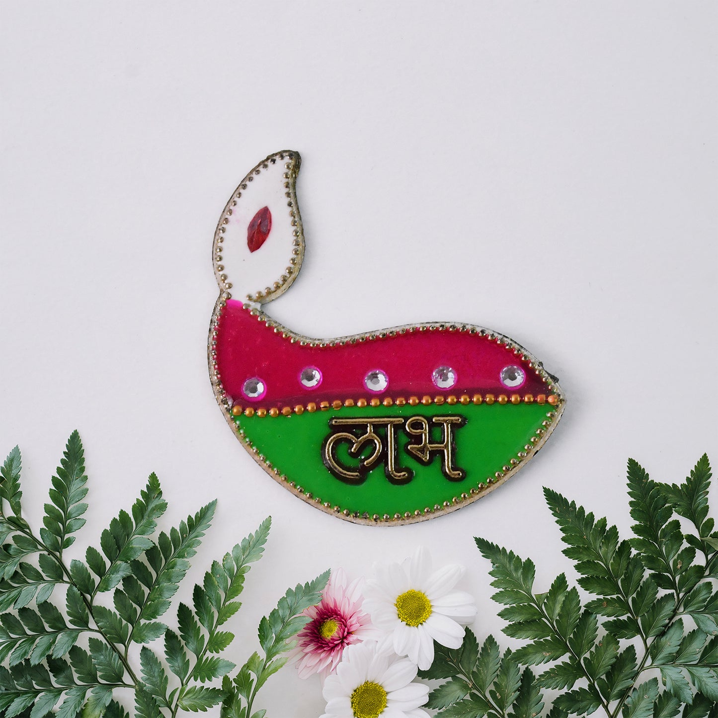 Wukusy Shubh Labh Diya-shaped wall hangings, traditional home decor with intricate diya design, set of 2 for auspicious interior decoration