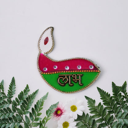 Wukusy Shubh Labh Diya-shaped wall hangings, traditional home decor with intricate diya design, set of 2 for auspicious interior decoration