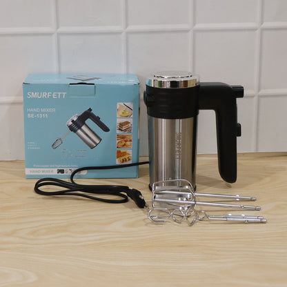 Wukusy 500W electric hand mixer with beaters and dough hooks for cake baking, shown with beaters attached on a white background