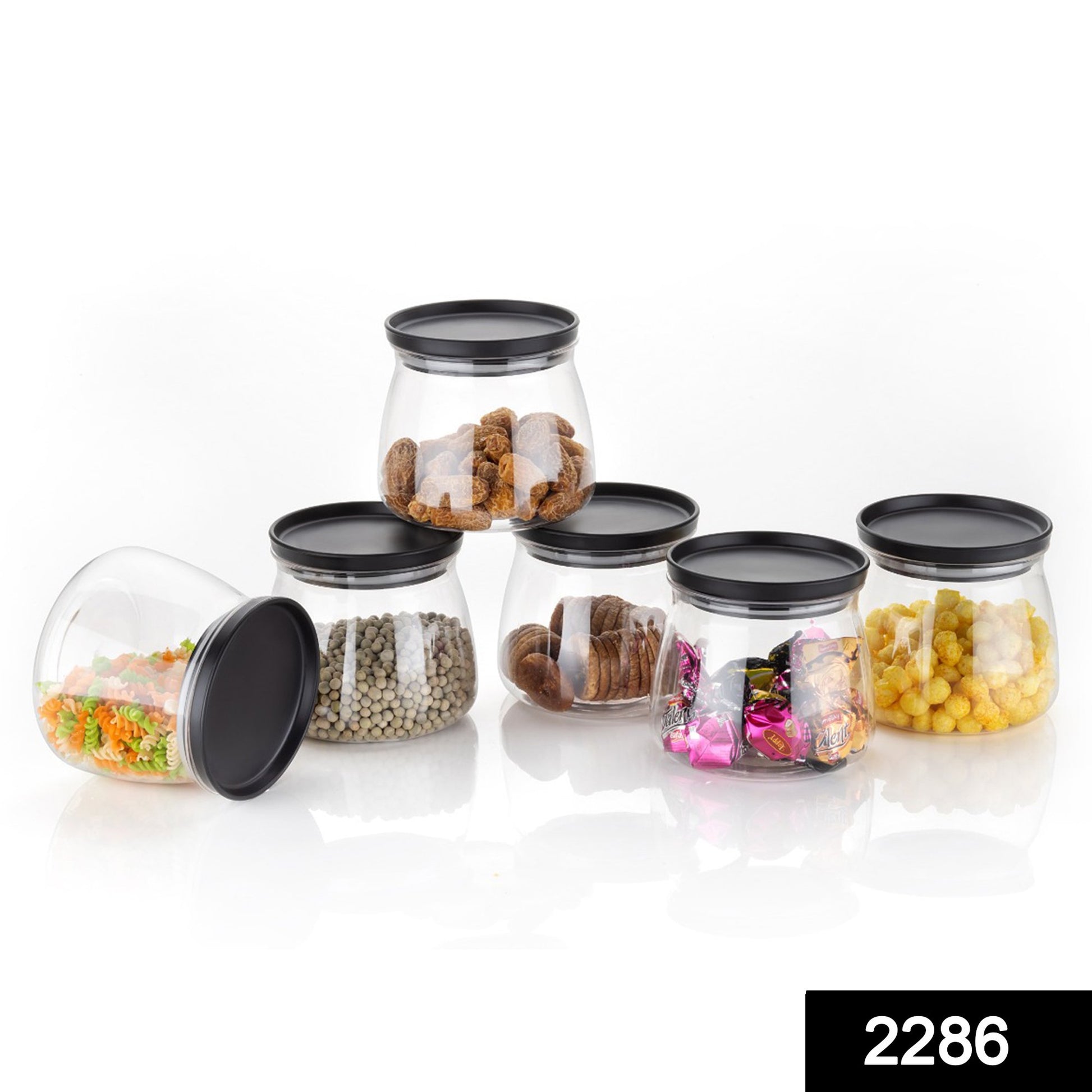 Set of 6 multicolour 900ml Matka-shaped jars with air-tight, leak-proof lids by Wukusy for kitchen storage.