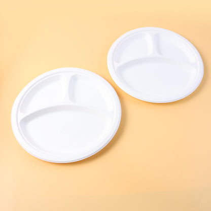 Wukusy Freshee 10-inch compostable bagasse plate with three compartments, set of 10, suitable for home and kitchen use