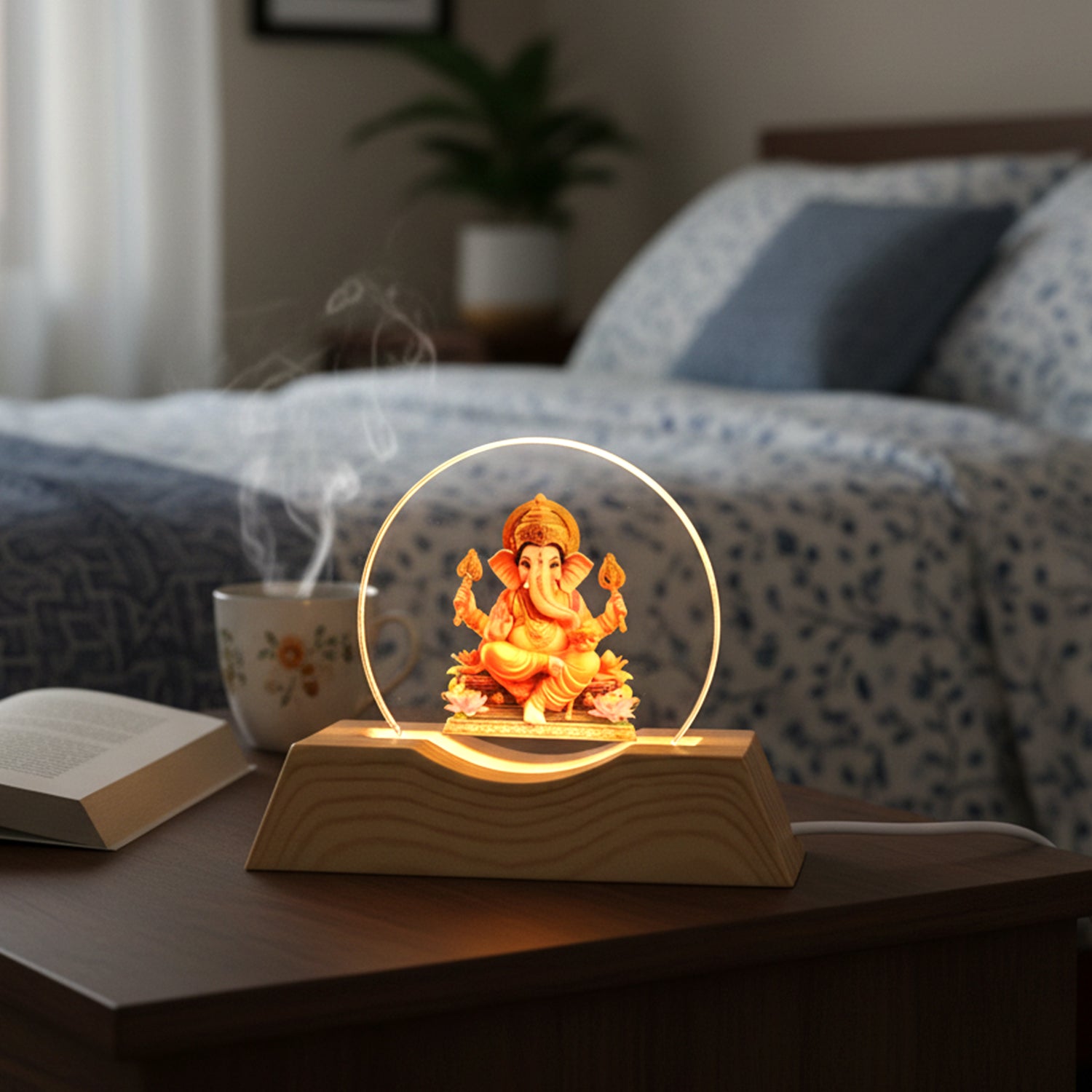 Premium 3D Lord Ganesha acrylic LED night lamp by Wukusy, featuring a detailed Ganesha figure illuminated with soft LED light.