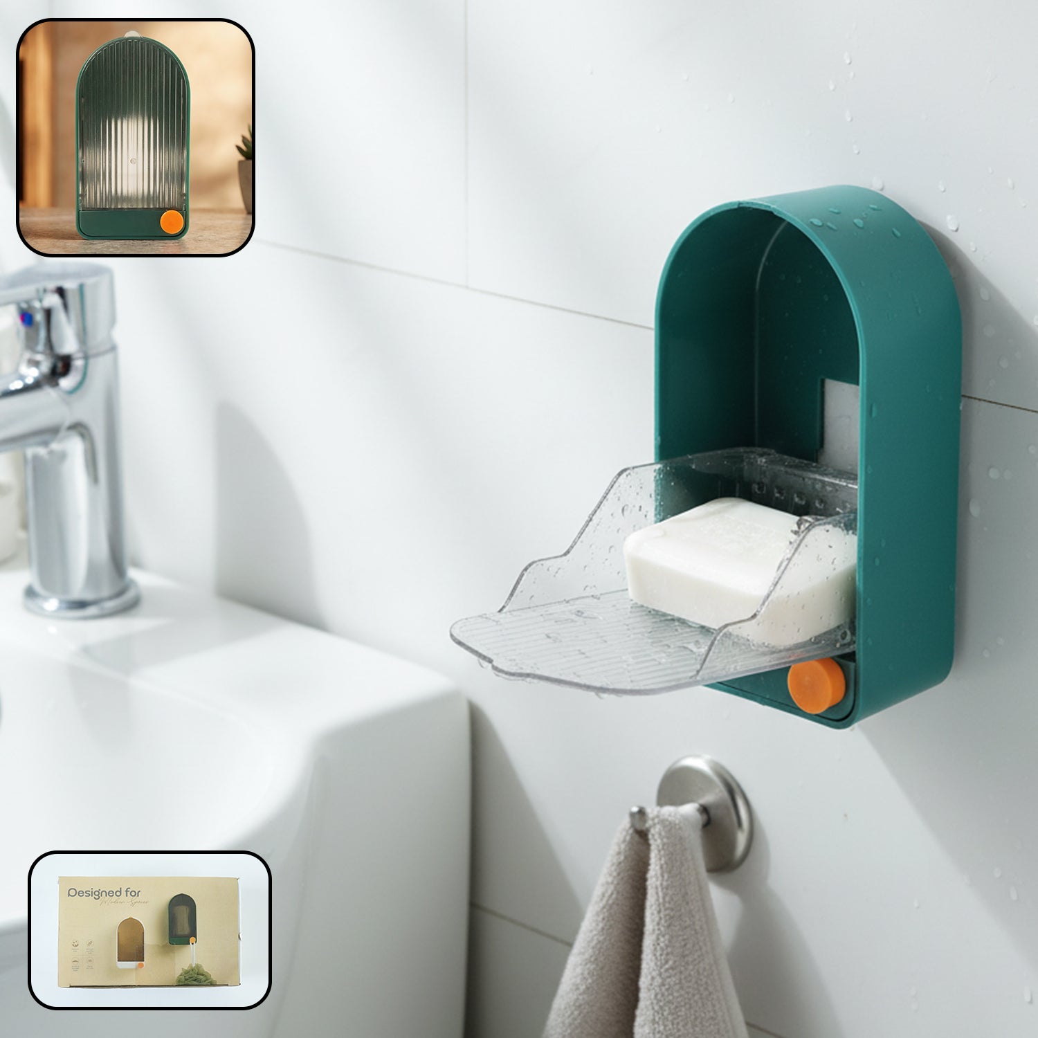 Wall mounted soap holder with drain tray by Wukusy, featuring a sleek design for organized bathroom countertop storage