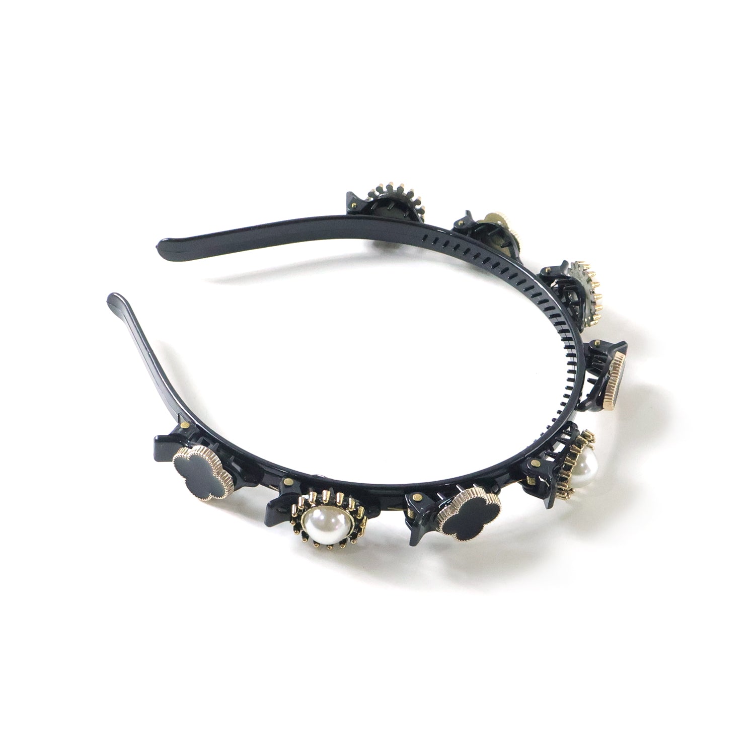 Elegant black and gold finish decorative headband by Wukusy, stylish hair band with a sleek design for women.