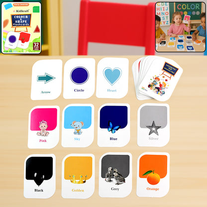 Wukusy Kidkraft Early Learner 32-piece color and shape flashcard set for kids, featuring vibrant educational toys with shapes and colors.