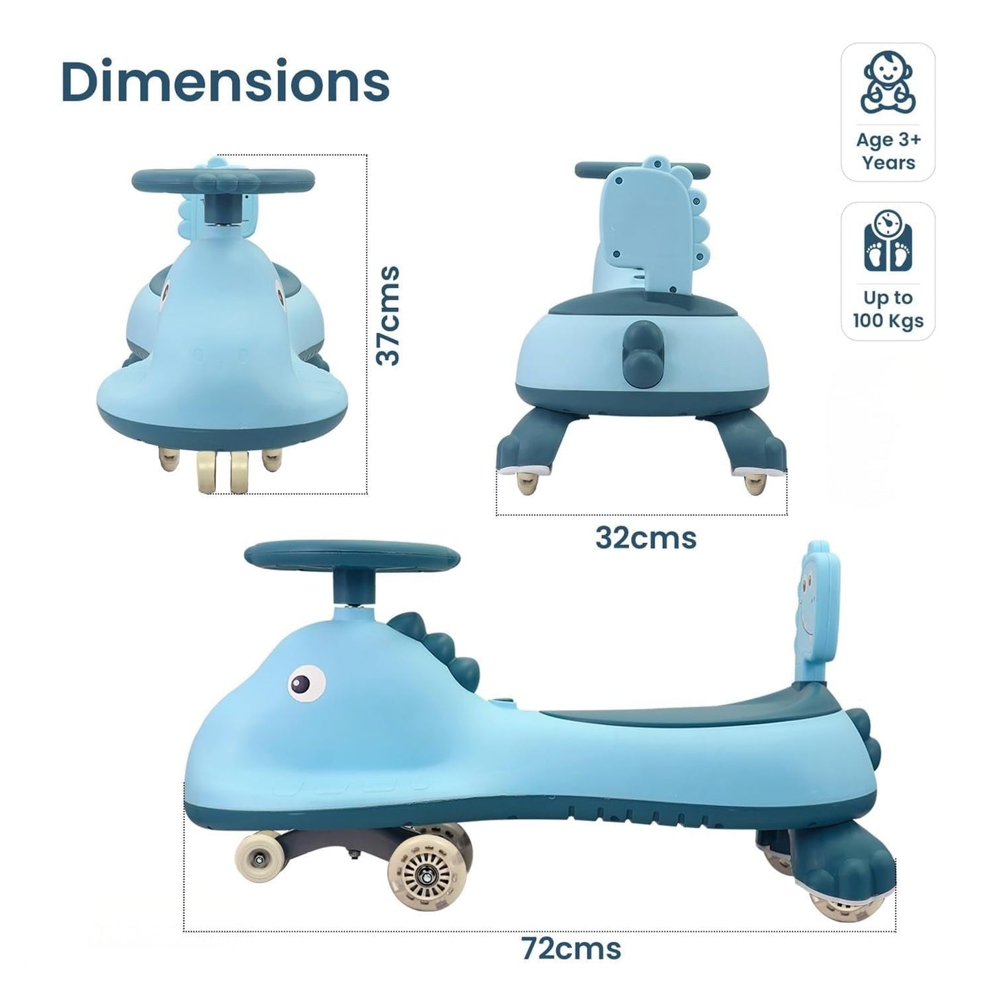 Blue Shark Kids Swing Car Ride-On Toy with music by Wukusy, featuring a fun twist design for children.