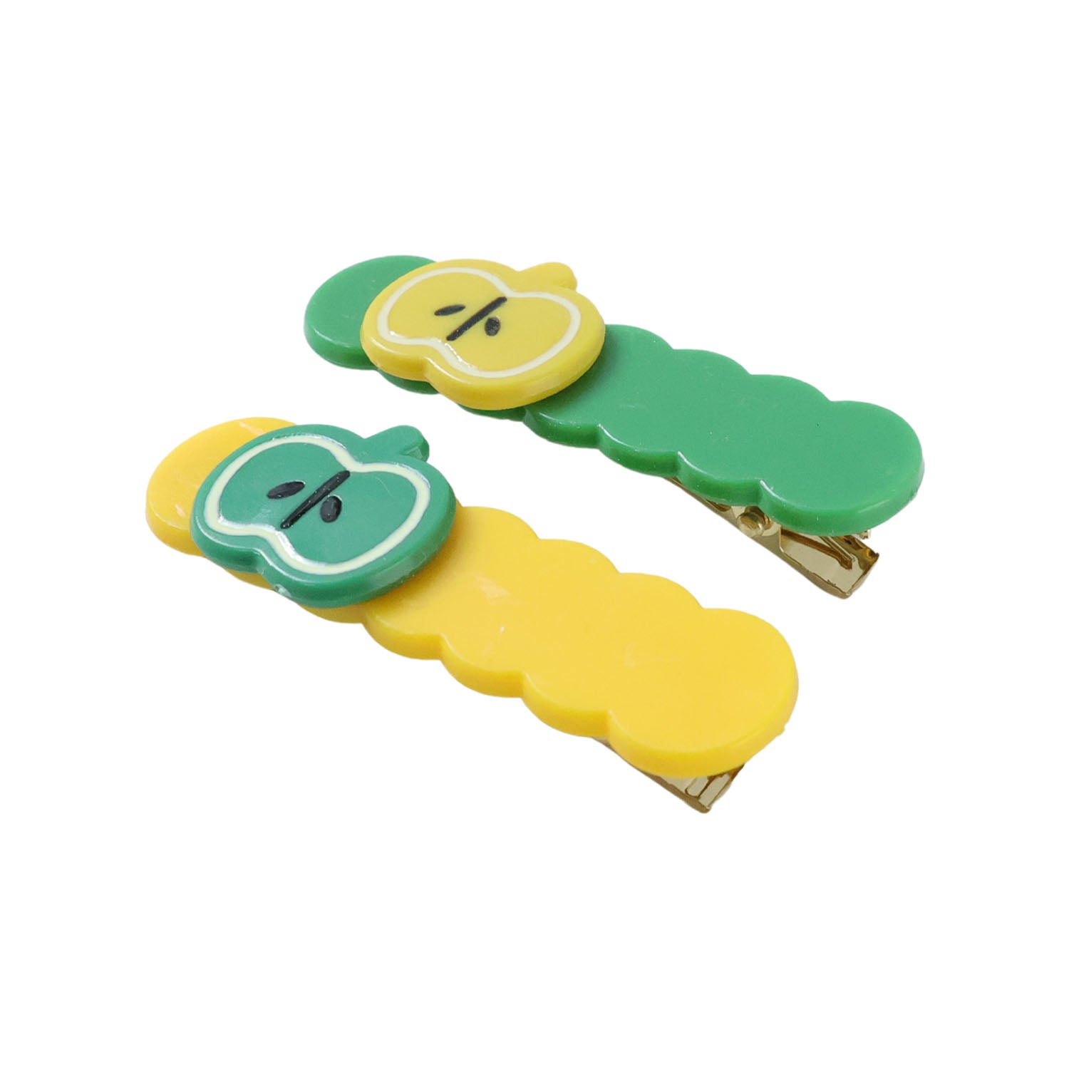 Wukusy cute apple design hair clip set with four colorful clips for kids and women, featuring playful apple shapes.