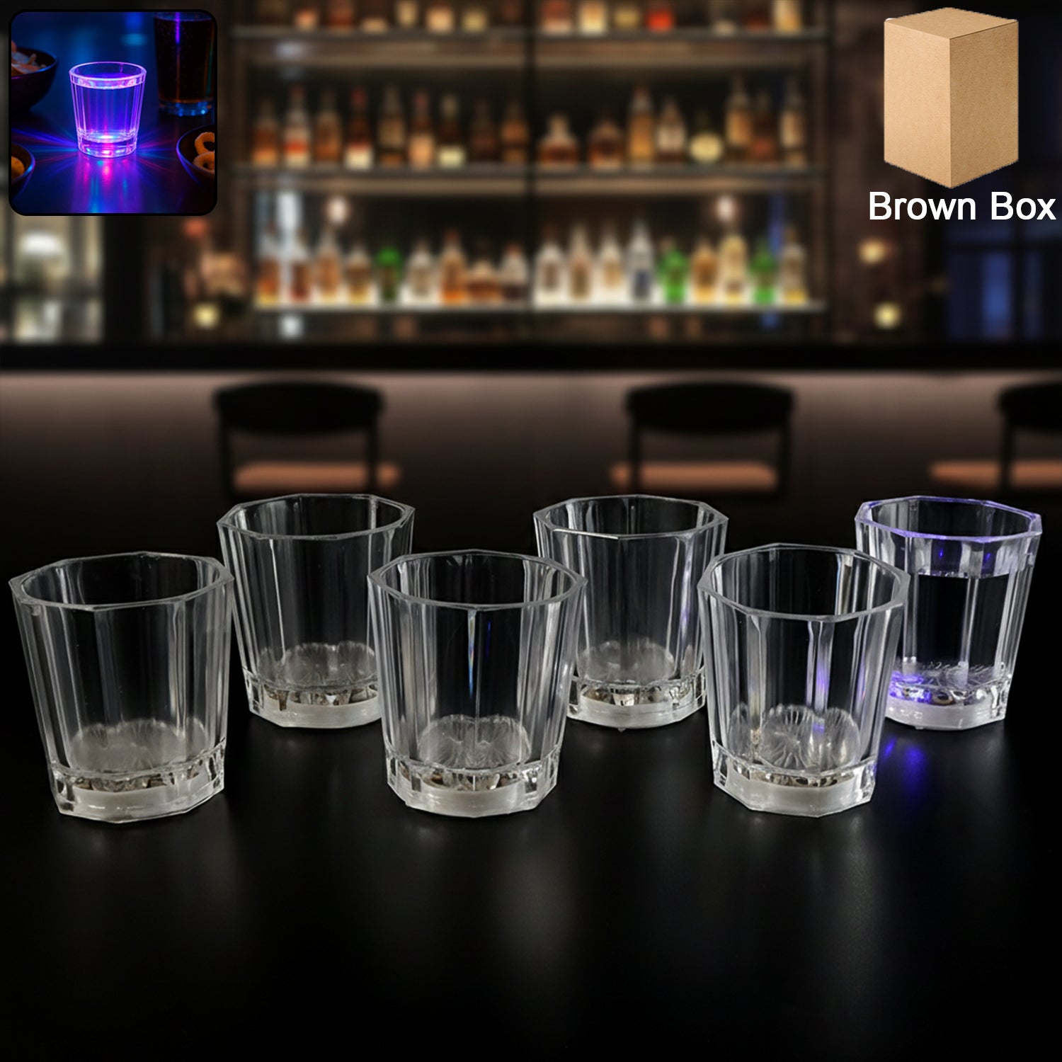 Set of six Wukusy premium LED shot glasses for home and kitchen, illuminated glassware for entertaining and special occasions