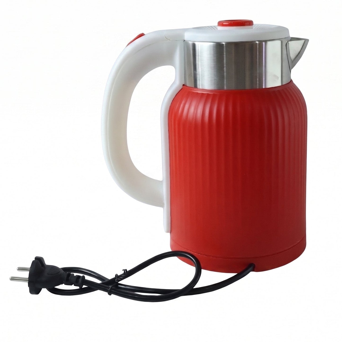 Wukusy 2L red electric kettle with 1500W power for tea, coffee, and hot water, featuring a sleek design and easy pour spout.
