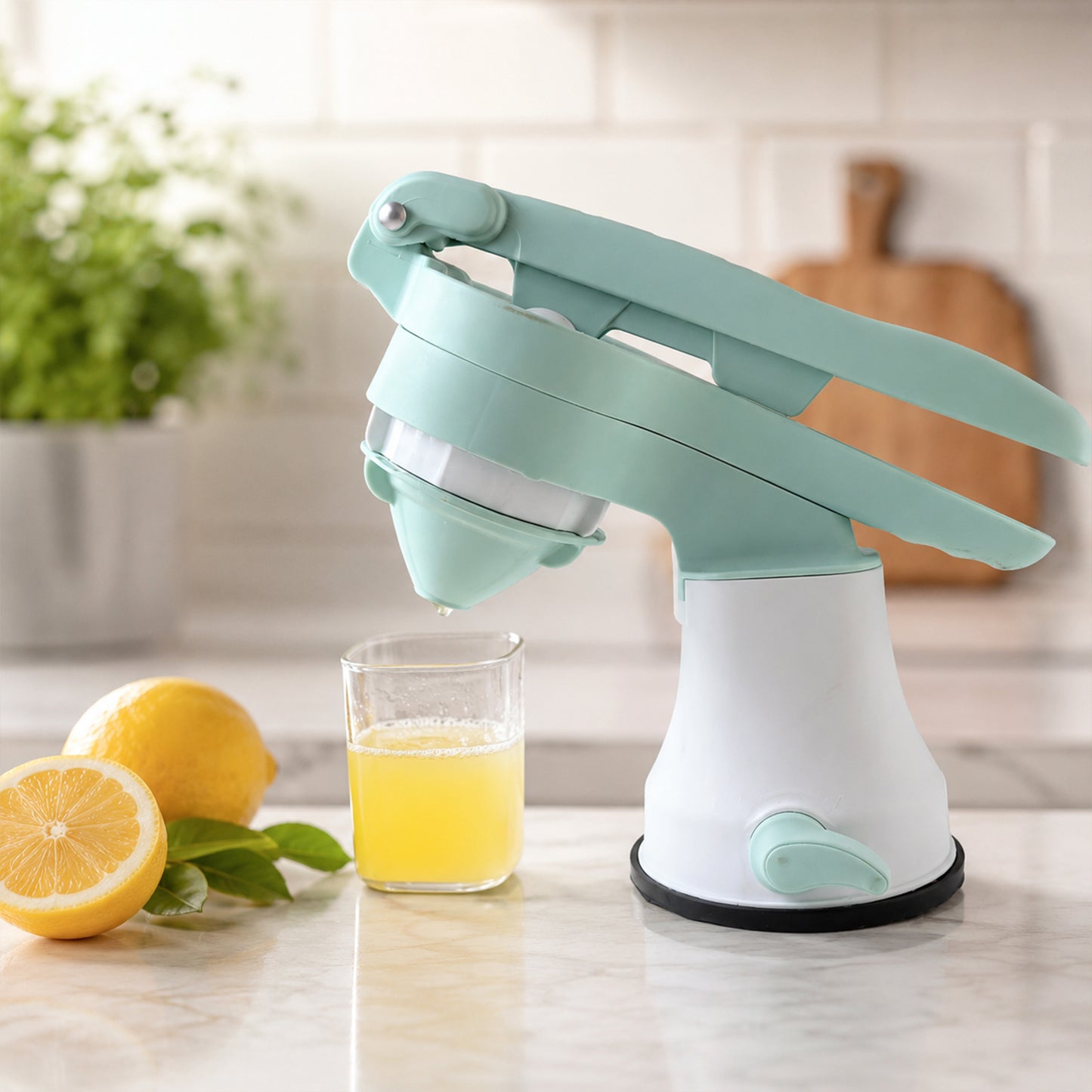 Wukusy manual fruit juicer hand press for citrus fruits, easy squeezer citrus juice maker showing the press mechanism