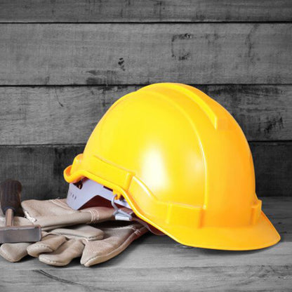 Yellow Wukusy plastic hard hat safety helmet for construction work, lightweight and durable protective headgear.
