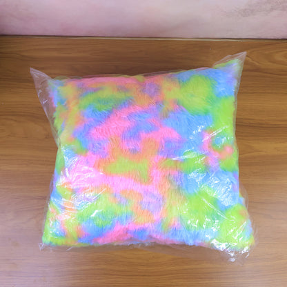 Soft multicolor rainbow plush cushion pillow from Wukusy, featuring vibrant rainbow colors and a cozy, soft texture.