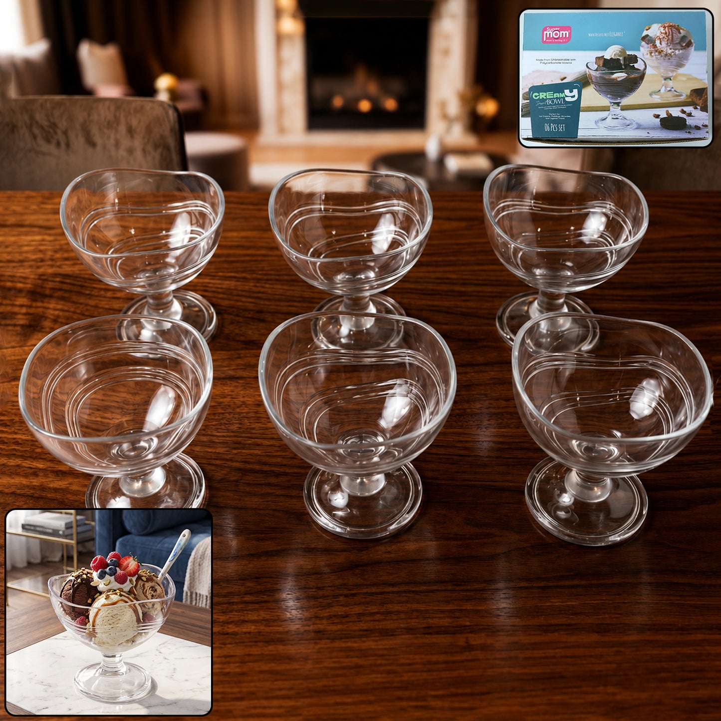 Set of six Wukusy Supermom Creamy Dessert Bowls, white ceramic bowls with smooth, rounded design for serving desserts.