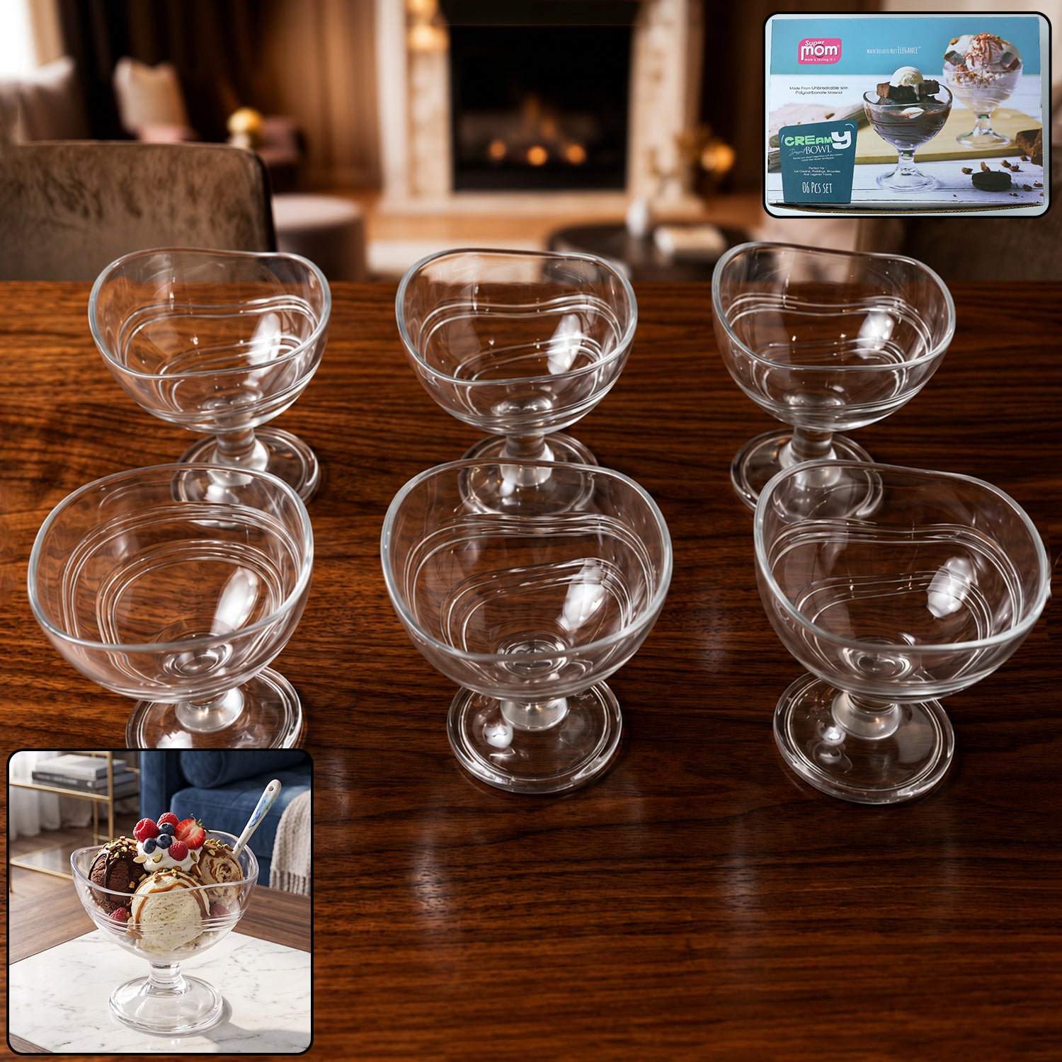 Set of six Wukusy Supermom Creamy Dessert Bowls, white ceramic bowls with smooth, rounded design for serving desserts.