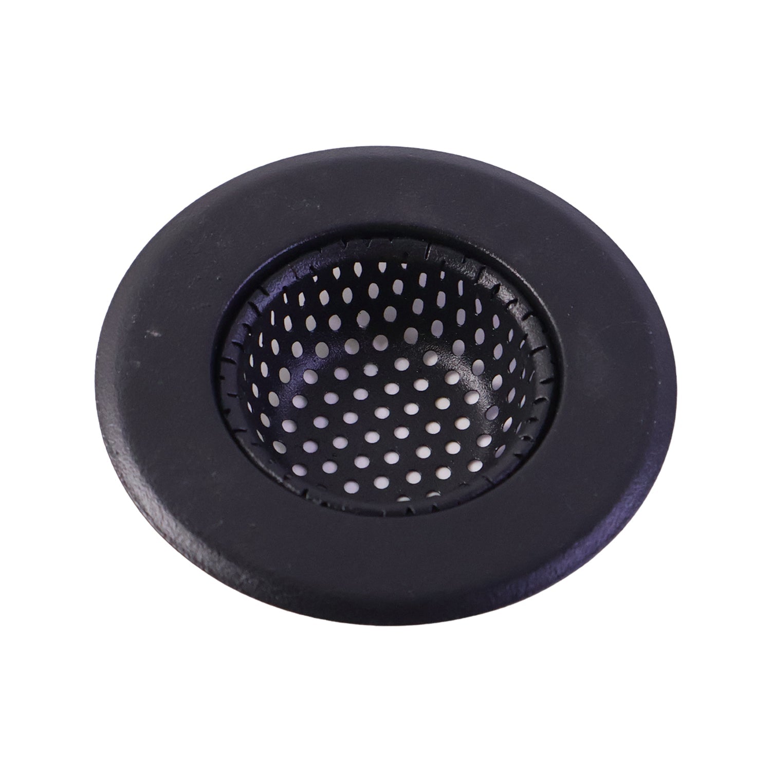 Wukusy metal sink drain mesh strainer filter basket catching food debris in a kitchen sink.