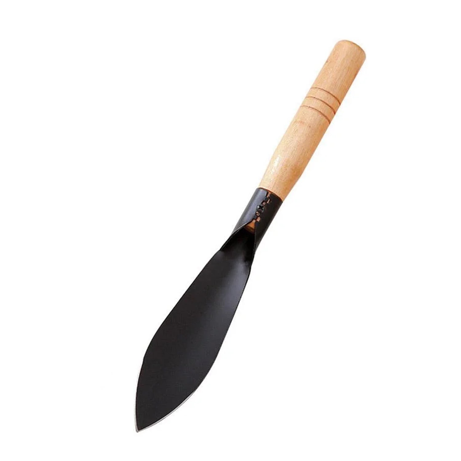 Wukusy heavy-duty gardening trowel with wooden handle, ideal for planting and digging in the garden.