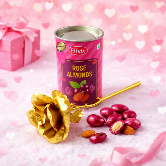 Wukusy Golden Rose with Almonds chocolate gift set featuring a beautifully decorated golden rose and assorted chocolates.