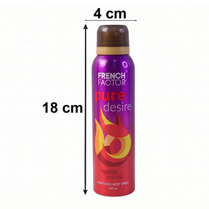 Wukusy French Factor Pure Desire perfumed body spray bottle, 150 ml, with elegant packaging and a sleek design.