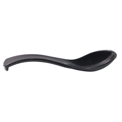 Black plastic soup spoon with a deep bowl, ideal for home and kitchen use, by Wukusy.
