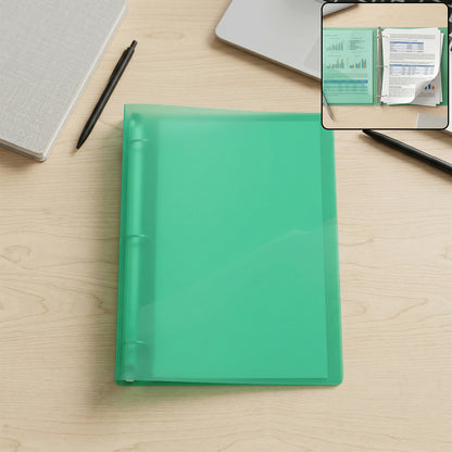 Transparent A4 size ring binder file folder by Wukusy with 29.5 x 25.5 cm dimensions, showing its clear plastic design.