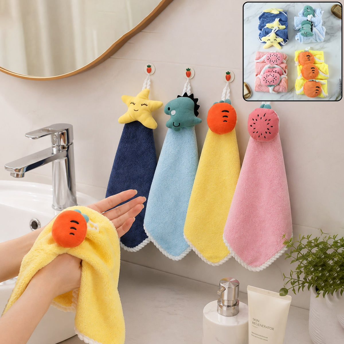 Soft Fruit Print Hanging Hand Towel Set For Kitchen Bathroom And Home Use (12 Pc)