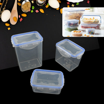 Wukusy 3-piece kitchen storage container set with food-grade plastic and air seal lock lids for spices, dry fruits, and groceries.