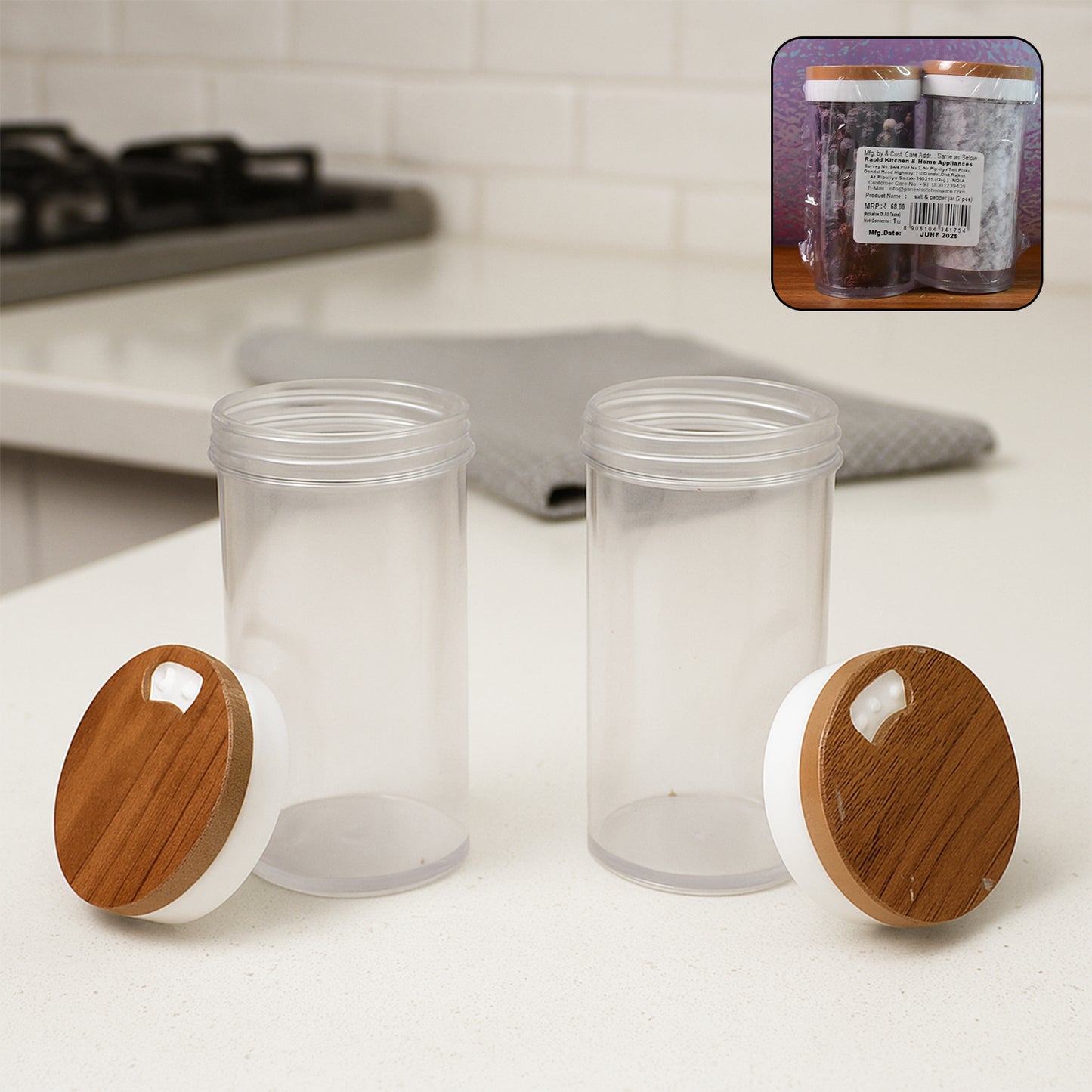 Wukusy Ganesh transparent kitchen storage container set with two airtight jars for pantry organization and food storage.