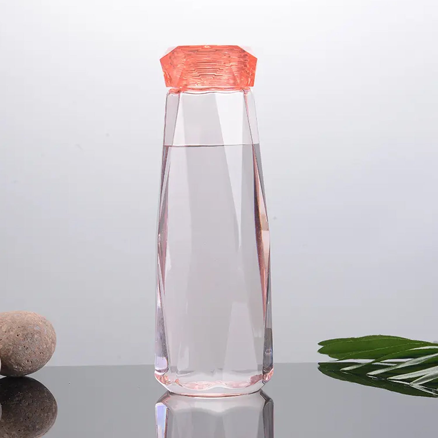 Wukusy 5213 glass fridge water bottle with plastic cap and two water glasses for home and kitchen use