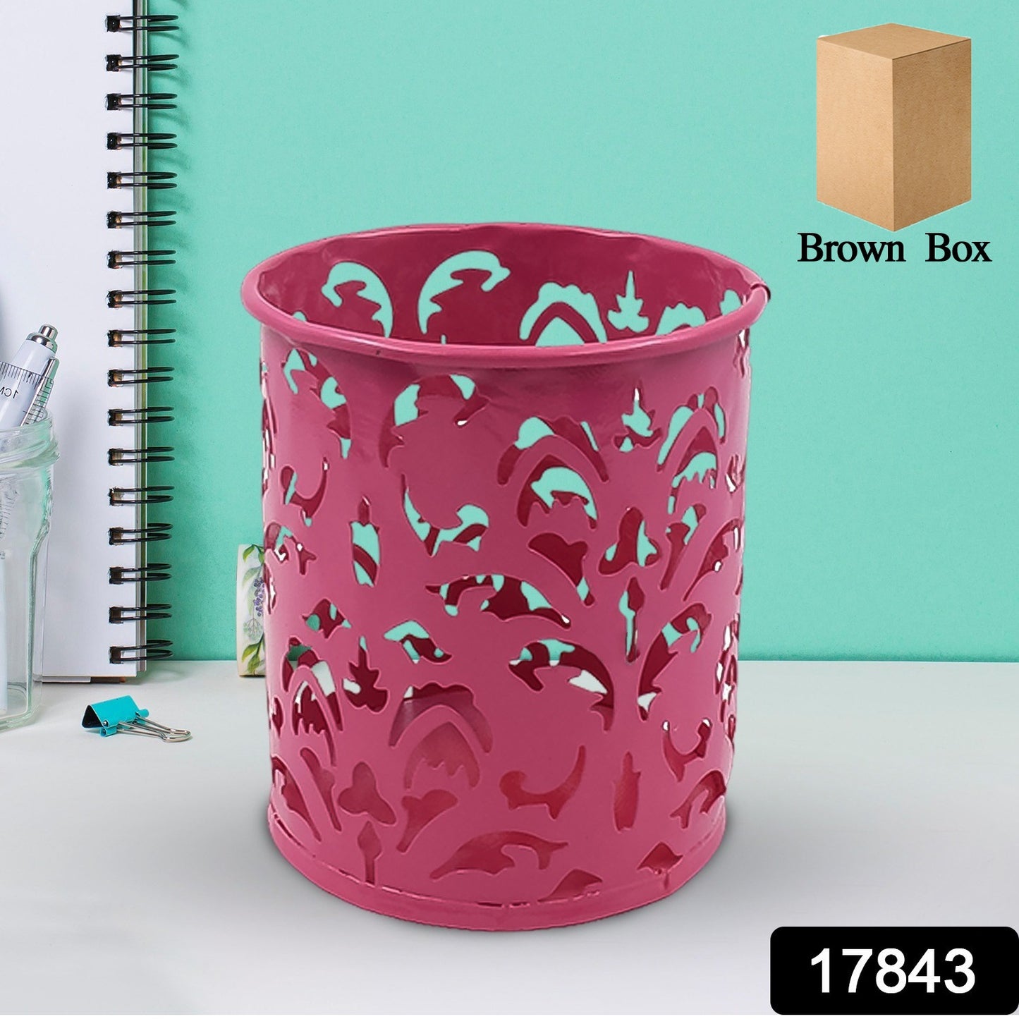 Metal mesh pen holder for office desk by Wukusy, compact and sturdy pen stand for organizing pens and stationery.