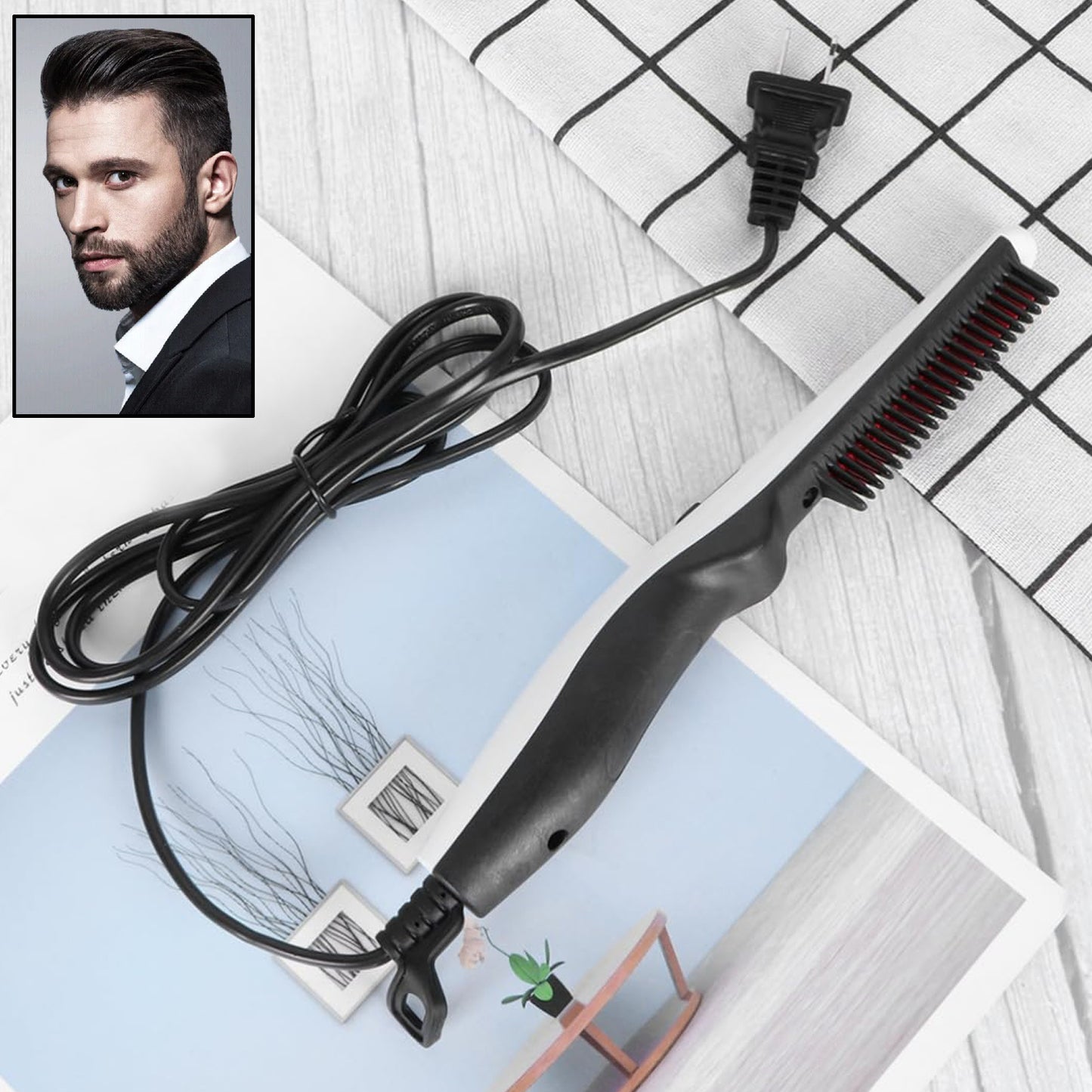 Wukusy electric hair straightening comb for beard, portable health care device with heated teeth for straightening facial hair.