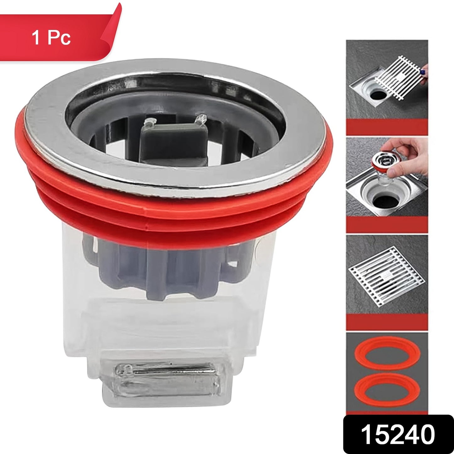 Plastic odour-proof floor drain for toilet, bathroom, and kitchen by Wukusy, showing the drain with secure seal and durable design.