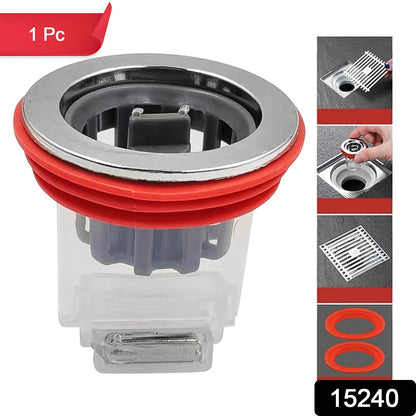 Plastic odour-proof floor drain for toilet, bathroom, and kitchen by Wukusy, showing the drain with secure seal and durable design.