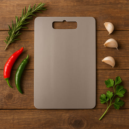 Wukusy Apex stainless steel small chopping cutting board, 210x320mm, ideal for kitchen prep and food slicing.
