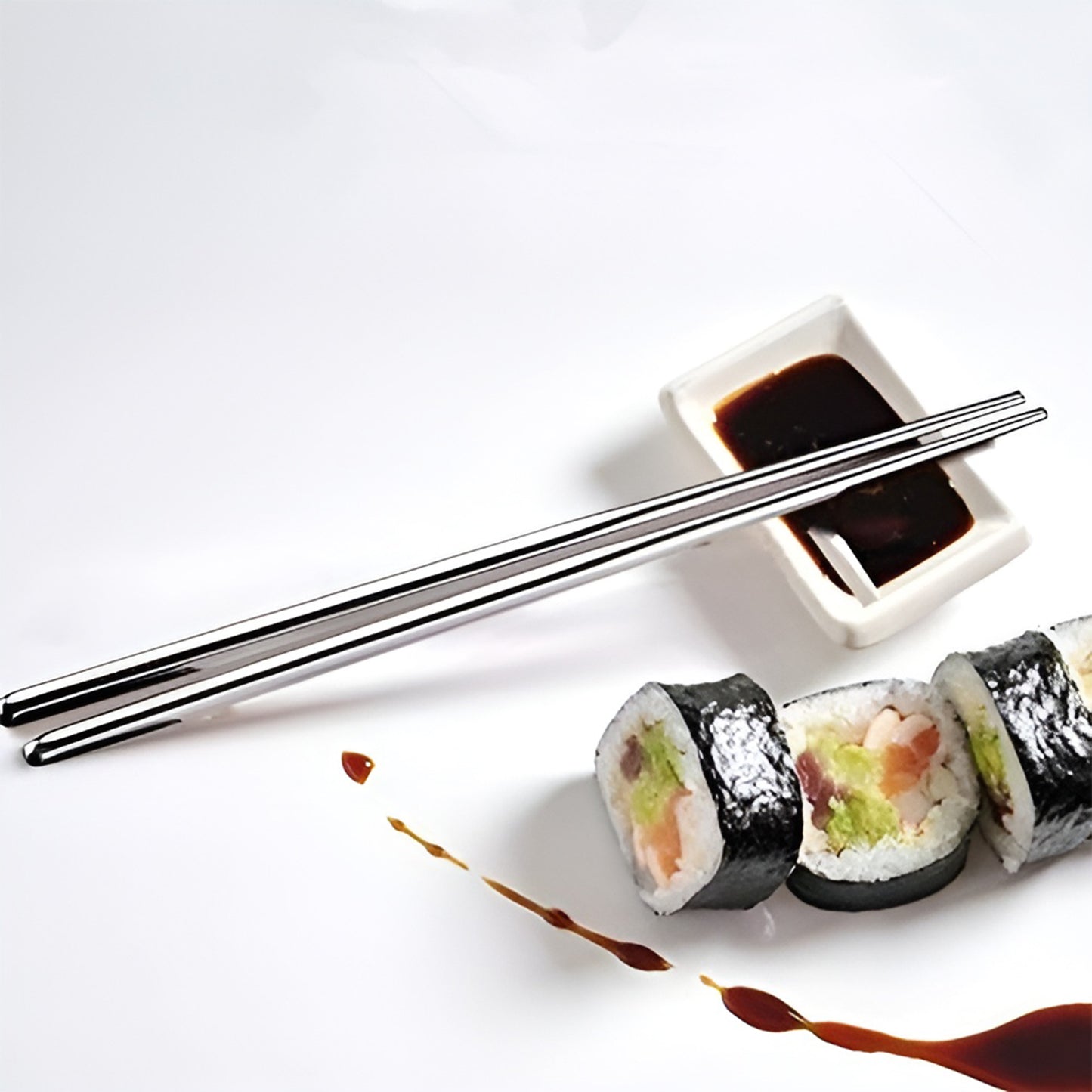 Pair of Wukusy premium stainless steel reusable chopsticks for home and kitchen use, sleek and durable for everyday dining.