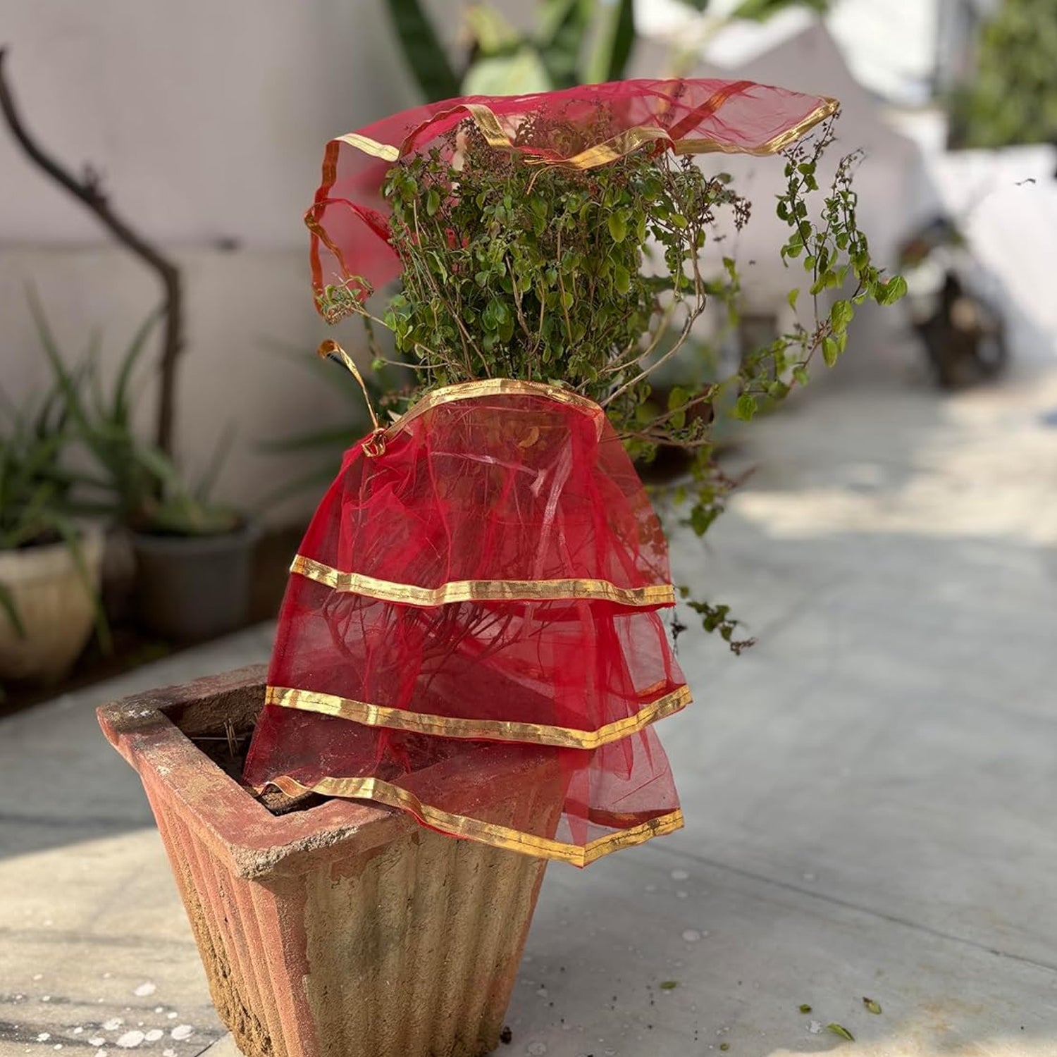Wukusy Premium Tulsi Vastra Pooja Cloth 2-piece set, traditional fabric for religious rituals, with intricate design and soft texture