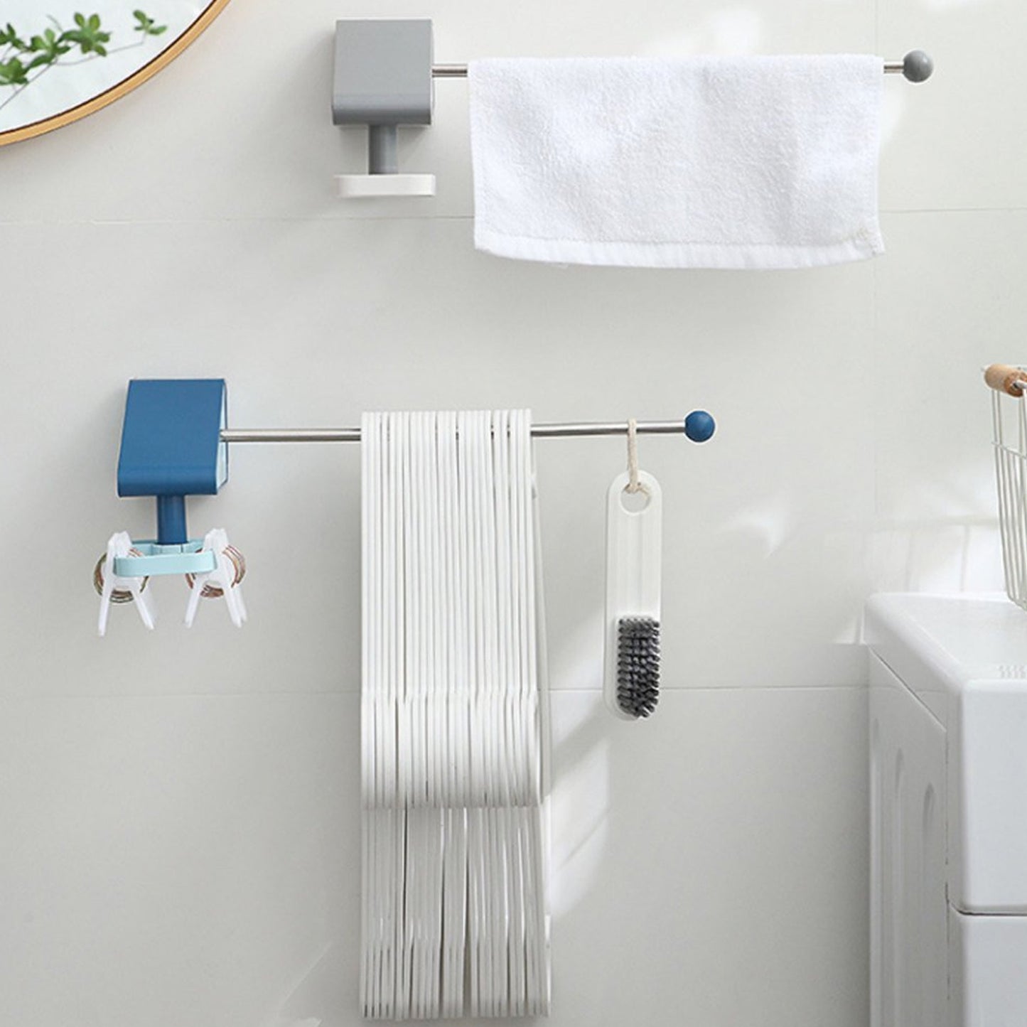 Wukusy kitchen utensil holder hooks with self-adhesive design, mounted on a wall to organize kitchen tools and utensils efficiently.