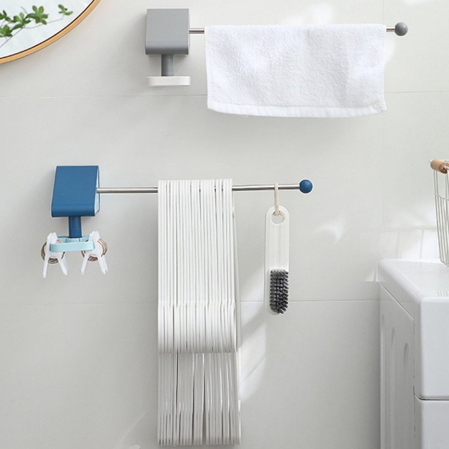 Wukusy kitchen utensil holder hooks with self-adhesive design, mounted on a wall to organize kitchen tools and utensils efficiently.