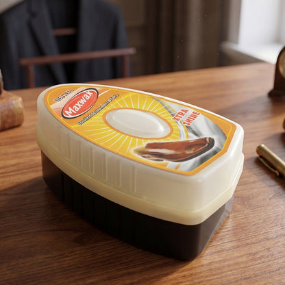 Wukusy Maxwax Neutral Instant Shoe Shiner in 7ml bottle, showcasing the shoe polish and shine application process.