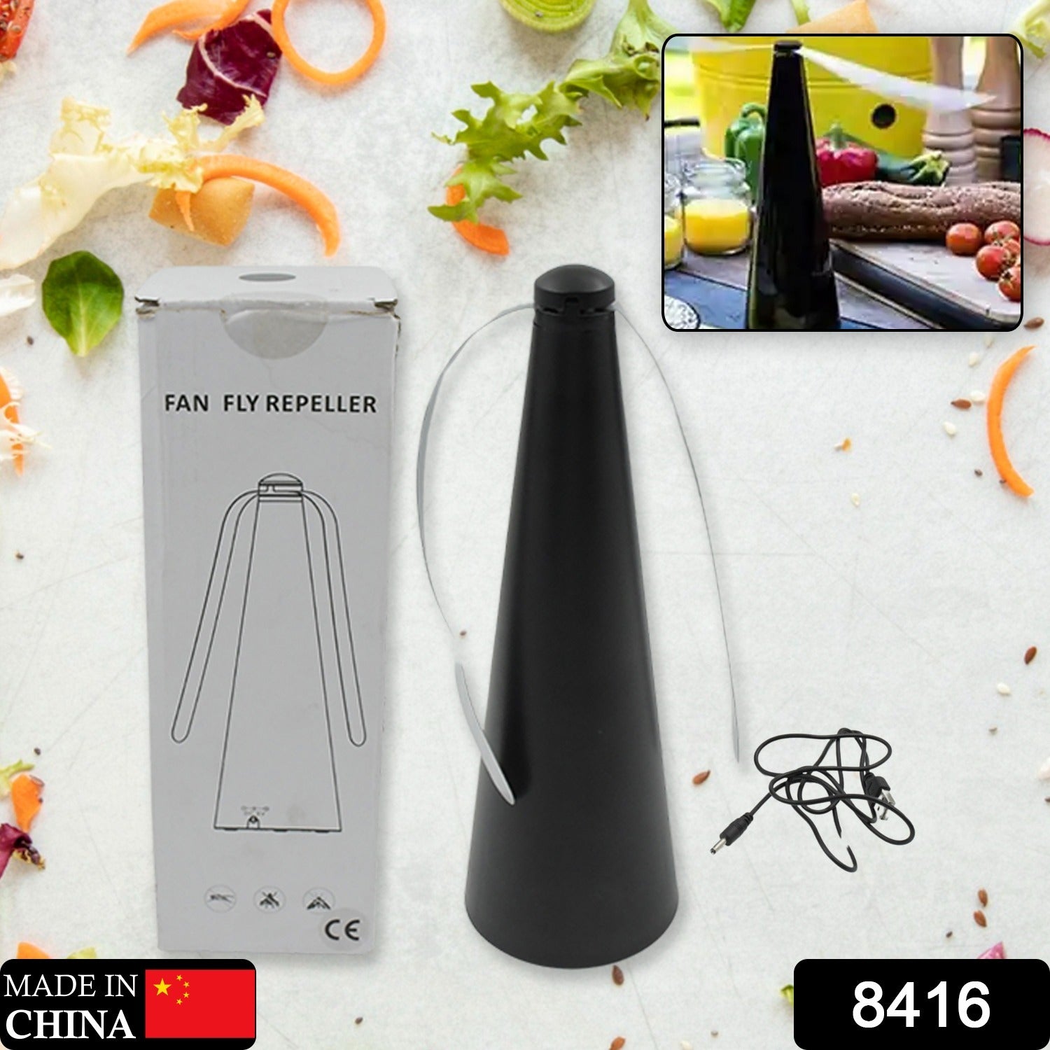 Wukusy 8416 fly protection fan, portable table top insect fan with battery and USB operation, ideal for indoor and outdoor fly control