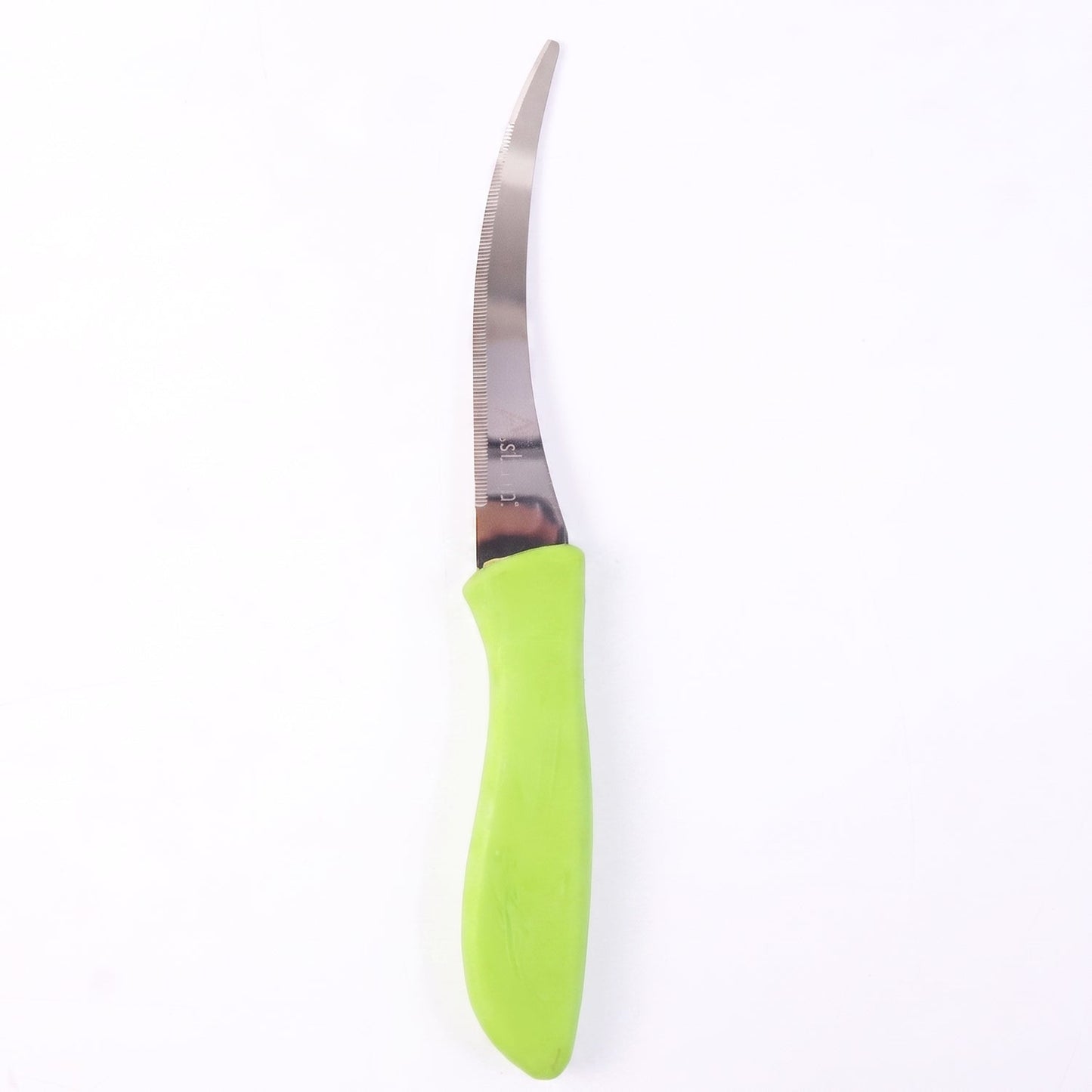 Wukusy 8-inch stainless steel kitchen knife with curved blade and plastic handle, ideal for precise cutting and slicing tasks.