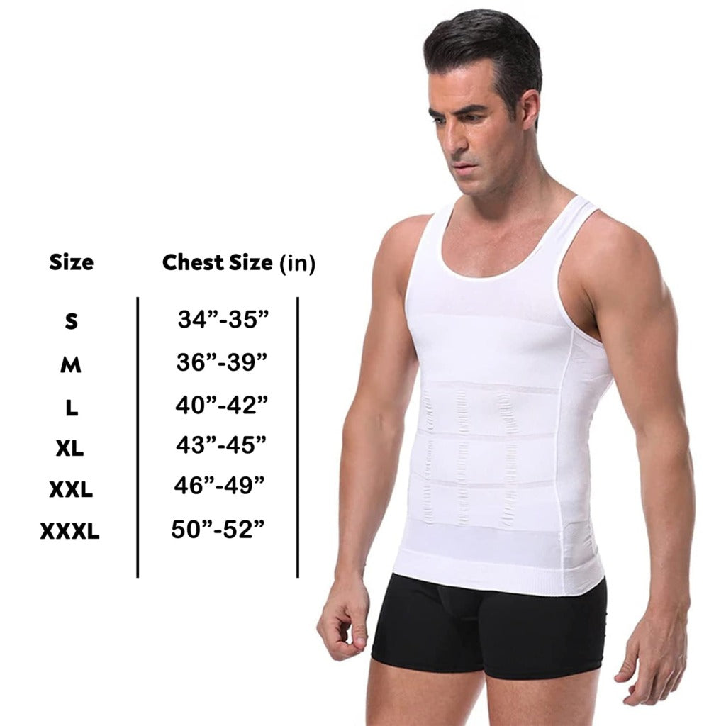 FIZZI SHOP slimming shirt for men, slim and fit design, close-up of black men's compression shirt on a model