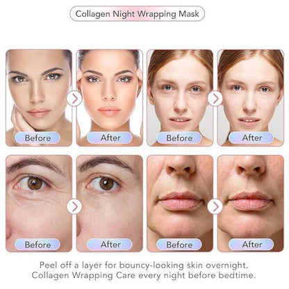 FIZZI SHOP JK SIDHU Collagen Night Wrapping Mask applied on skin, promoting hydration and anti-aging overnight skincare.