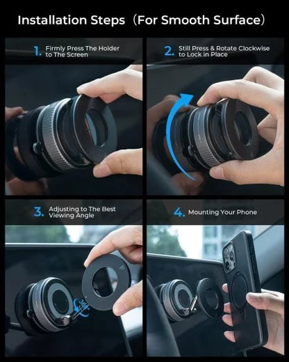 FIZZI SHOP vacuum magnetic phone holder stand with a smartphone attached, showcasing secure magnetic grip and adjustable viewing angle.
