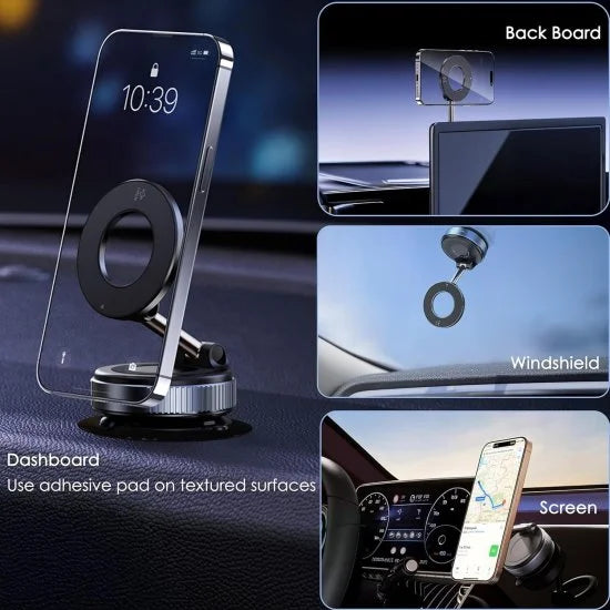 Magnetic phone holder and mobile stand by FIZZI SHOP, showing a black device attached to a magnetic mount for hands-free use.