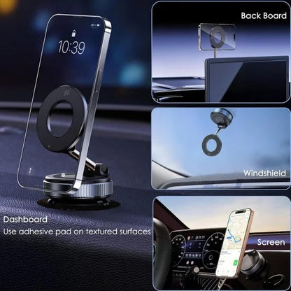 Magnetic phone holder and mobile stand by FIZZI SHOP, showing a black device attached to a magnetic mount for hands-free use.
