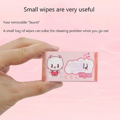 Set of 64 FIZZI SHOP mini wet wipes in disposable travel tissues for easy cleaning and hygiene on the go.