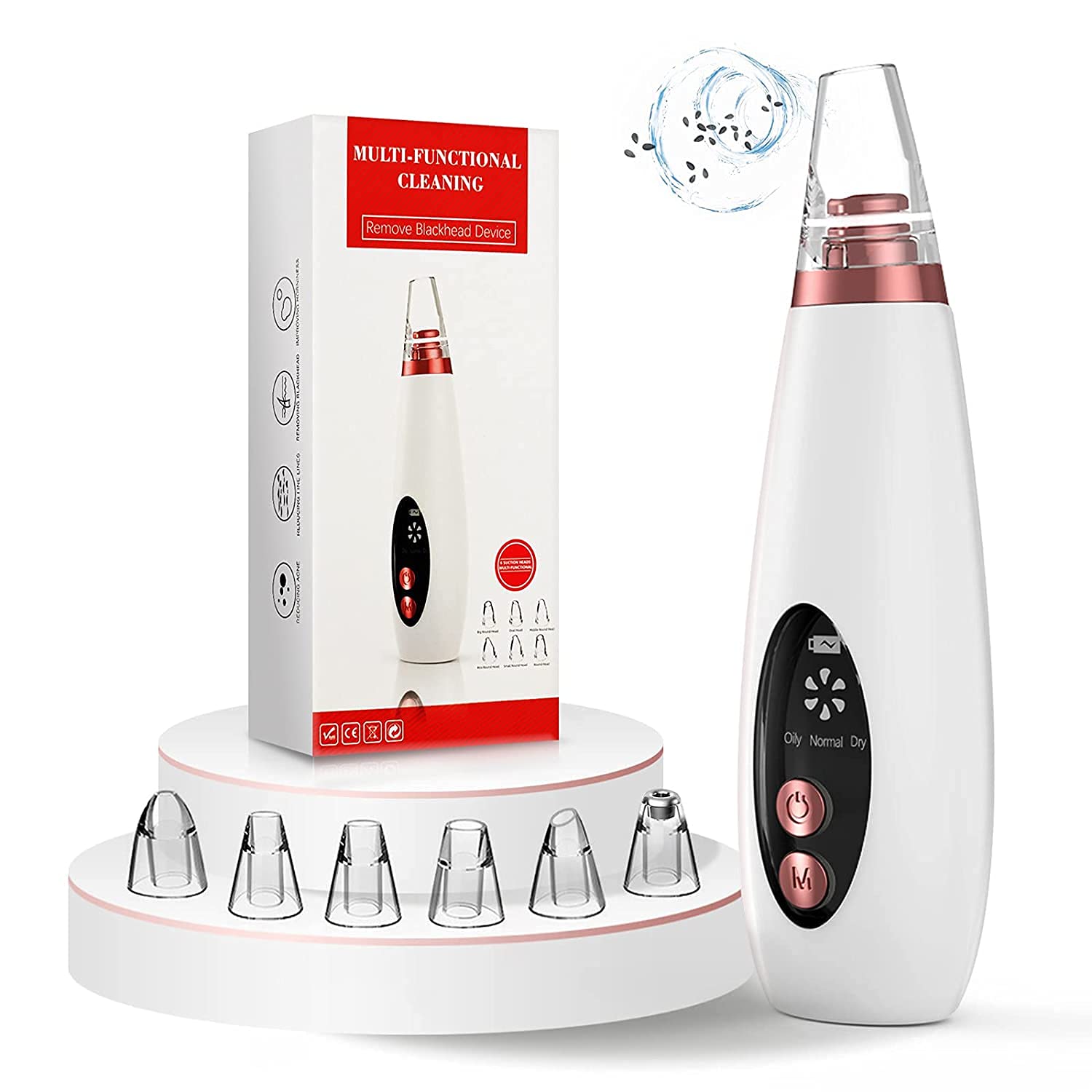 FIZZI SHOP 6-in-1 Derma Suction Blackhead Remover Machine with multiple vacuum tips for facial pore cleansing and blackhead extraction.